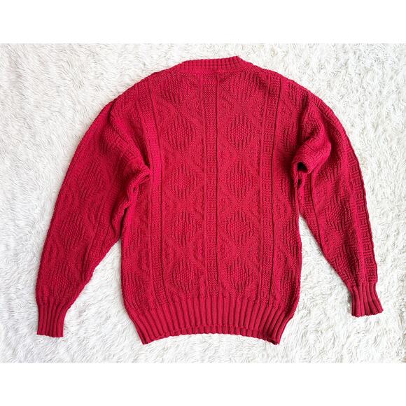 80’s Red Cotton Cable Knit Sweater size Medium - Picture 12 of 13
